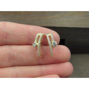 Sterling Silver Gold Plated Abstract Cubic Zirconia Earrings Vintage Wedding